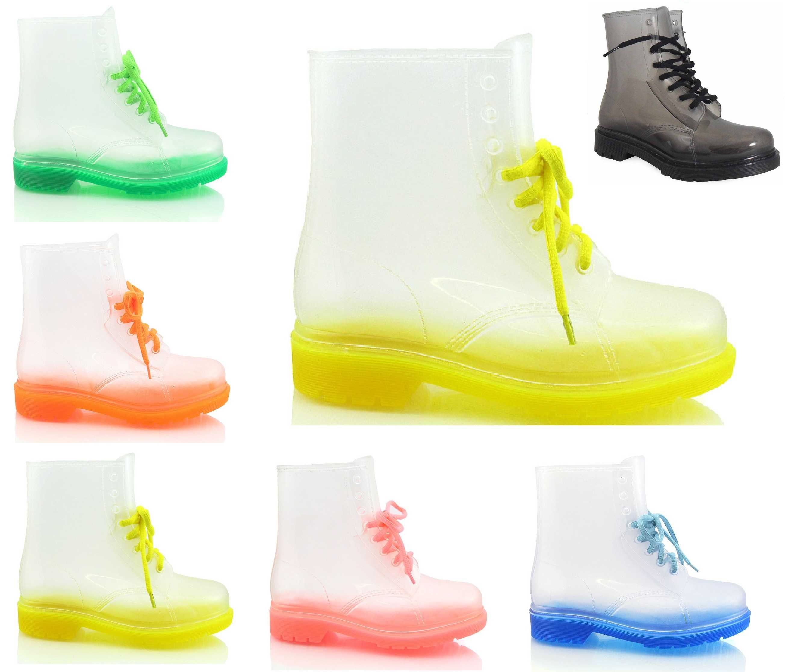 LADIES WOMENS FLAT CLEAR JELLIE JELLY WELLIES LOW ANKLE RAIN BOOTS